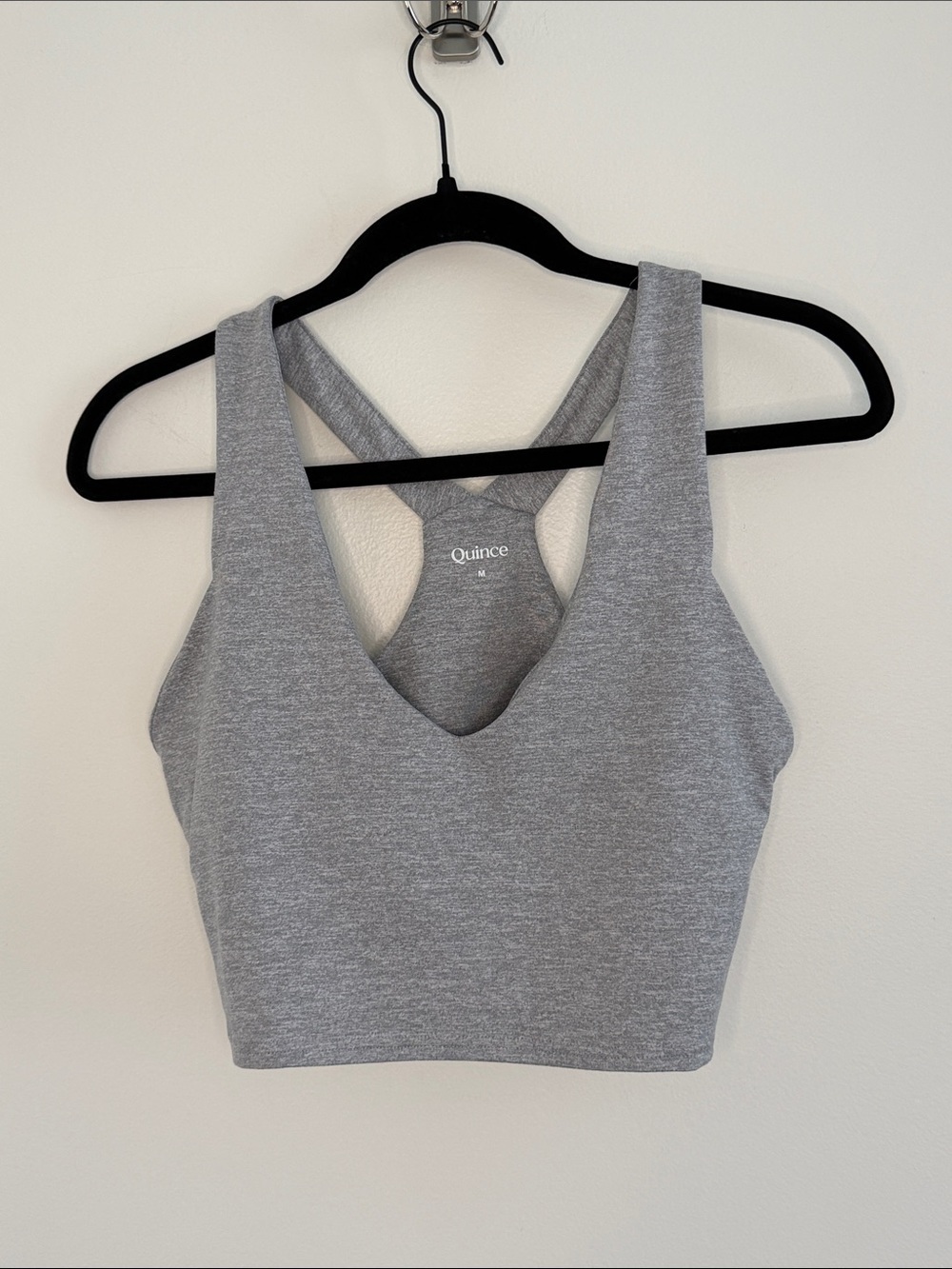 Quince Light Heather Gray Ultra-Soft V-Neck Cropped Tank Activewear Medium